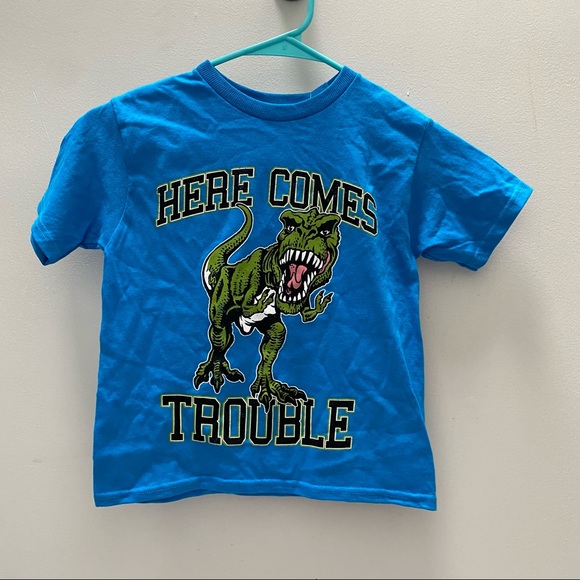 Boys Here Comes Trouble T-Rex short sleeve T-shirt NEW - Picture 3 of 3